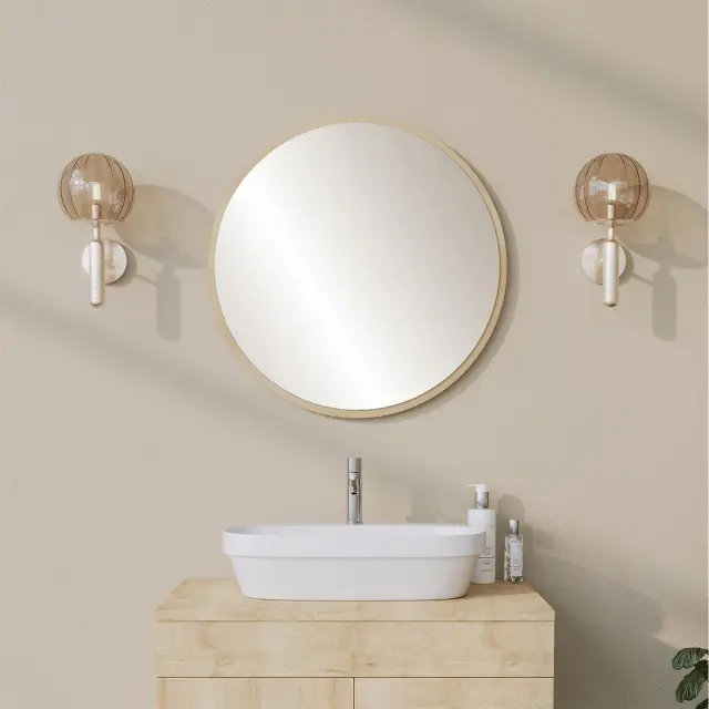 Stewehome Στρογγυλός καθρέφτης μπάνιου χρυσός 60x1.2x60 cm