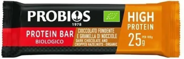 Probios Protein Bar Μπάρα με 25% Πρωτεΐνη & Γεύση Μαύρη Σοκολάτα & Φουντούκι 40gr