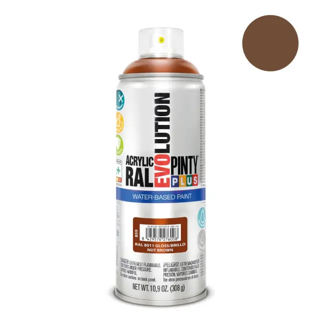 Pinty Plus Evolution Water-Based Gloss Σπρέι βαφής ακρυλικό με βάση το νερό 400ml Nut Brown / RAL 8011