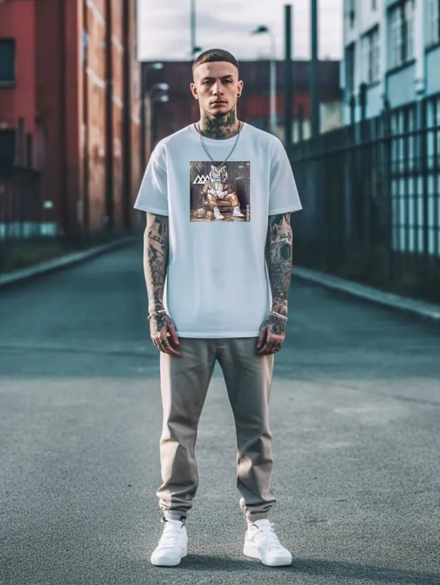 T-shirt Noshame® Λευκό με τύπωμα Boss Tiger - 112367 - XXL