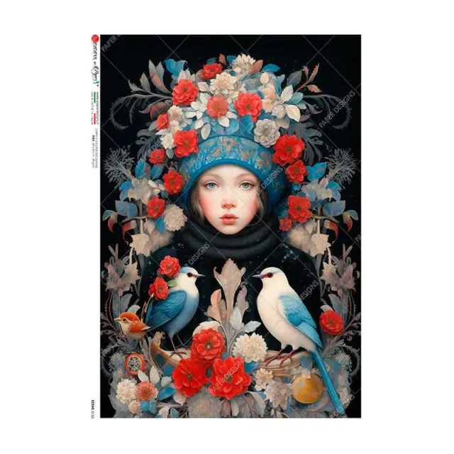 Ριζόχαρτο για Decoupage PaperD, Πορτρέτο με λουλούδια SC153, 30x40cm