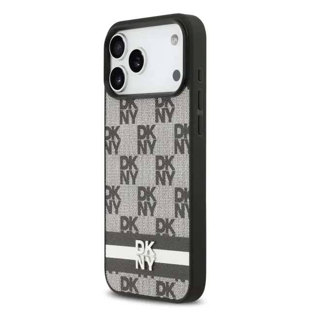 DKNY PU Leather Checkered Pattern and Stripe Case for iPhone 17 Pro Max Black 2