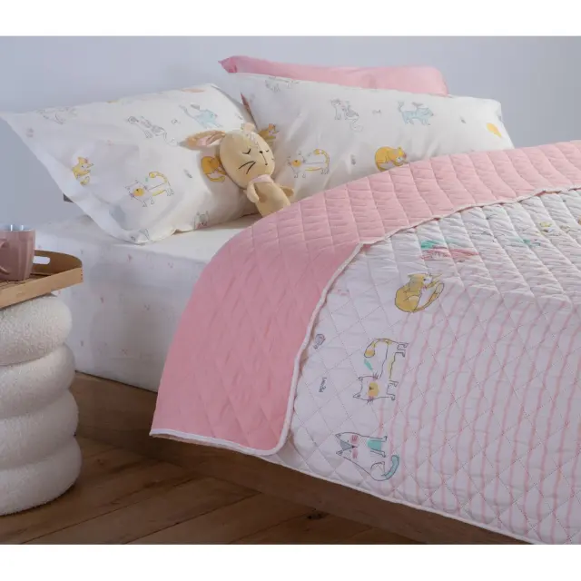 Nef-Nef Homeware Παιδικό Κουβερλί Μονό Cat Life 180x240 Ροζ 2