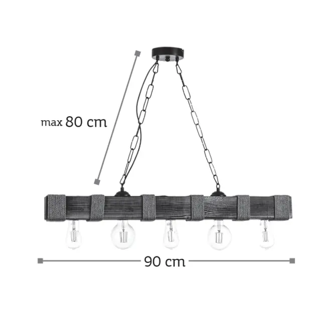 InLight Κρεμαστό φωτιστικό από ξύλο και σχοινί 5XE27 D:90cm (5318-5) 2