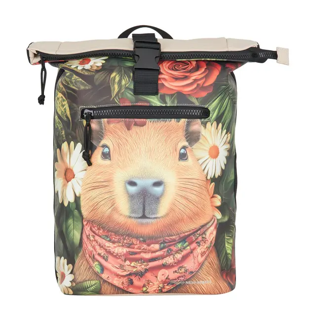 New Rebels Mart Art Roll-Top Backpack (L): Capybara Beaver