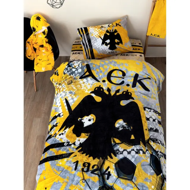 Κουβέρτα 160x220 Μονή Flannel 240gsm Palamaiki AEK DG Yellow Flannel Fleece