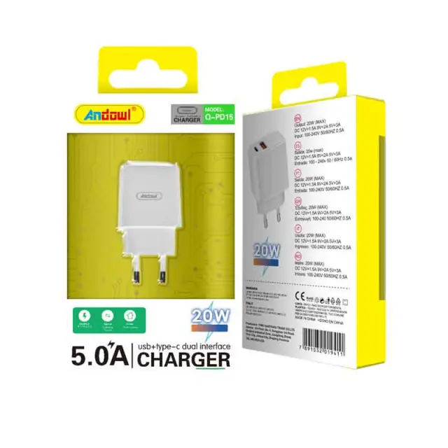 Andowl Φορτιστής Χωρίς Καλώδιο με 2 Θύρες USB/Type-C 20W 5.0A Q-PD15 - Fast charger 019411