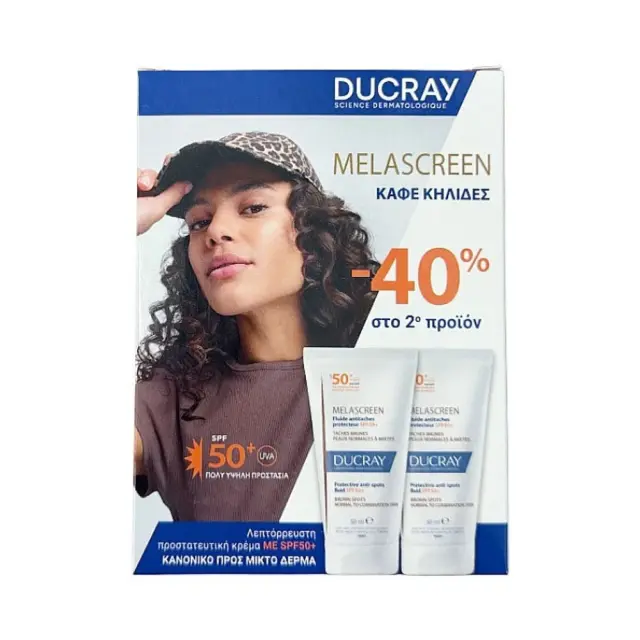 Ducray Promo Melascreen Light Cream SPF50+ Αντηλιακή Λεπτόρρευστη Κρέμα κατά των Καφέ Κηλίδων και της Φωτογήρανσης για Κανονικό/Μικτό Δέρμα, 2 x 50ml (-20%)