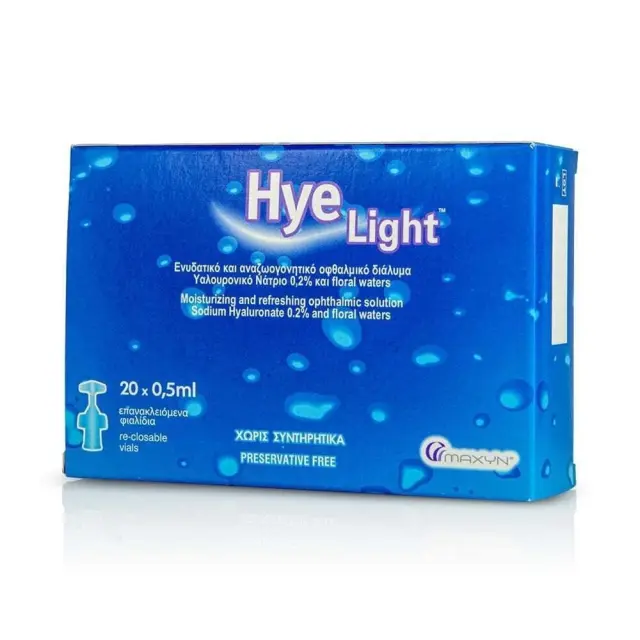 Maxyn Hye Light Οφθαλμικές Σταγόνες με Υαλουρονικό Νάτριο 0,2% Χωρίς Συντηρητικά, 20 φιαλίδια x 0,5ml