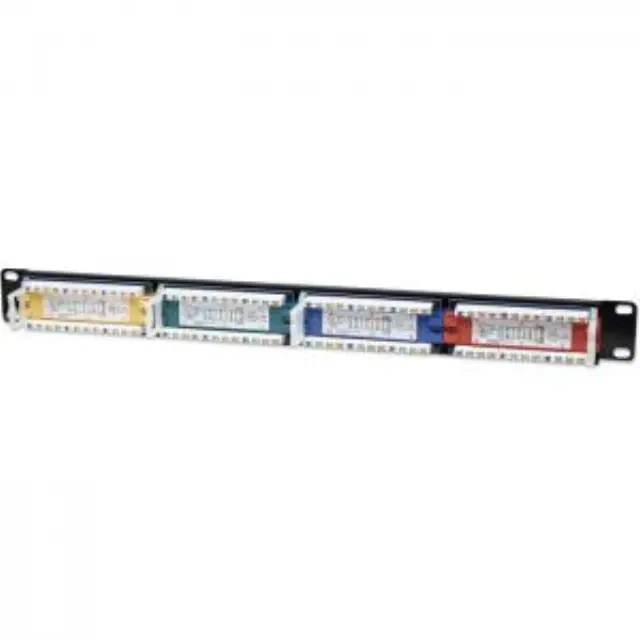 Patch panel κατηγορίας CAT 5e UTP, 24 θυρών χωρισμένων σε 4 εξάδες διαφορετικών χρωματισμών για την πιο εύκολη ομαδοποίηση της καλωδίωσης σας. 3