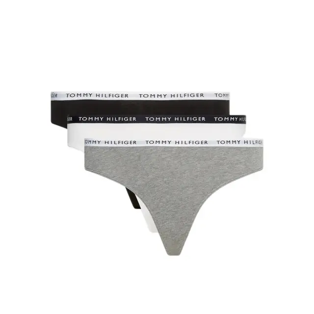Tommy Hilfiger Γυναικείο String Recycled Cotton Thong - Τριπλό Πακέτο, Χρώμα Medium Grey Htr-White-Black