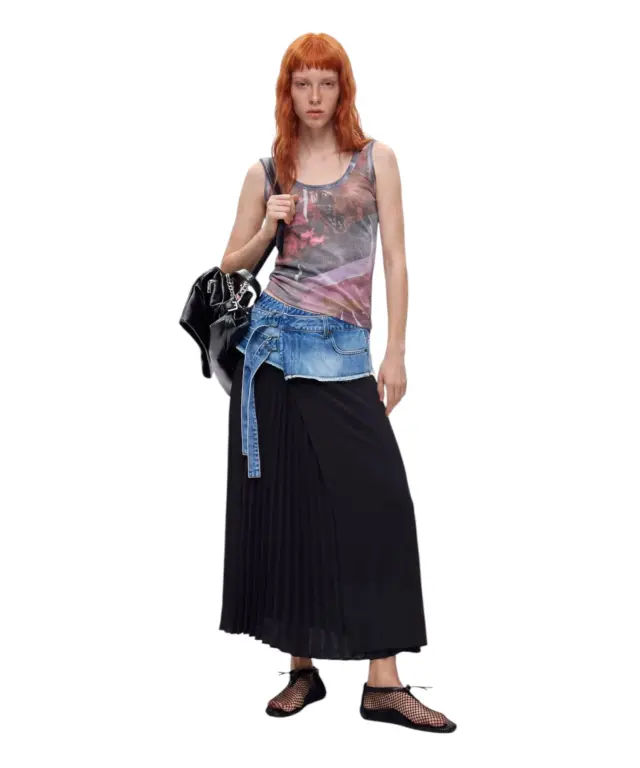 Desigual - Γυναικεία Μακριά Φούστα College 26WWFD01-5053 Μαύρο/Μπλε - S 2