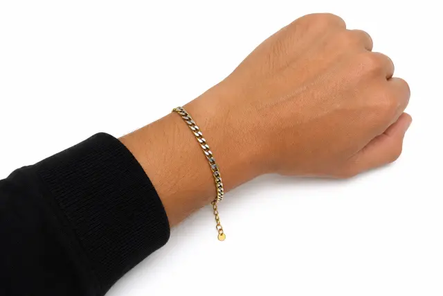 Ghetto Two-Tone Stainless Steel Cuban Chain Bracelet Gold + Silver 17+3cm | (flat) Cuban chain 2