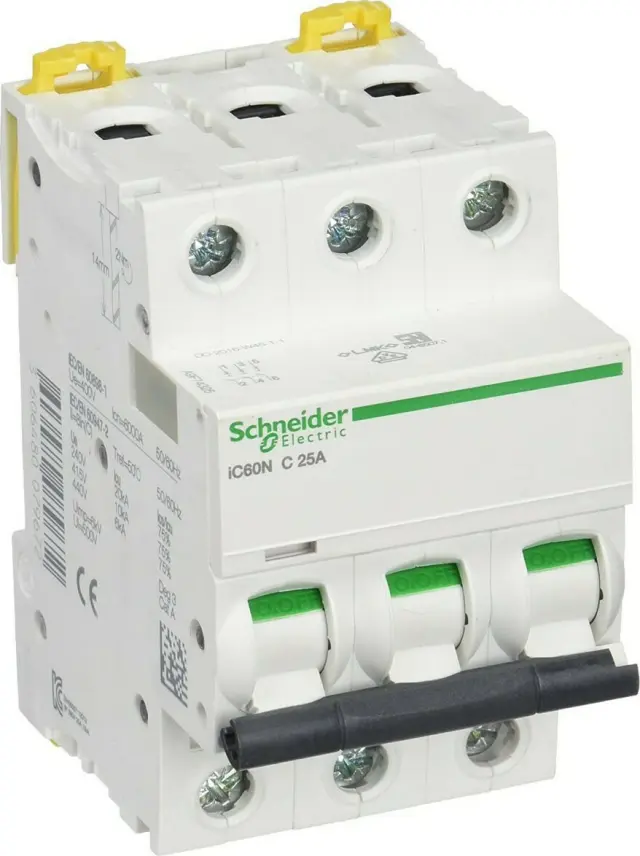 Miniature circuit-breaker, Acti9 iC60N, 3P, 25 A, C curve, 6000 A (IEC 60898-1), 10 kA (IEC 60947-2)