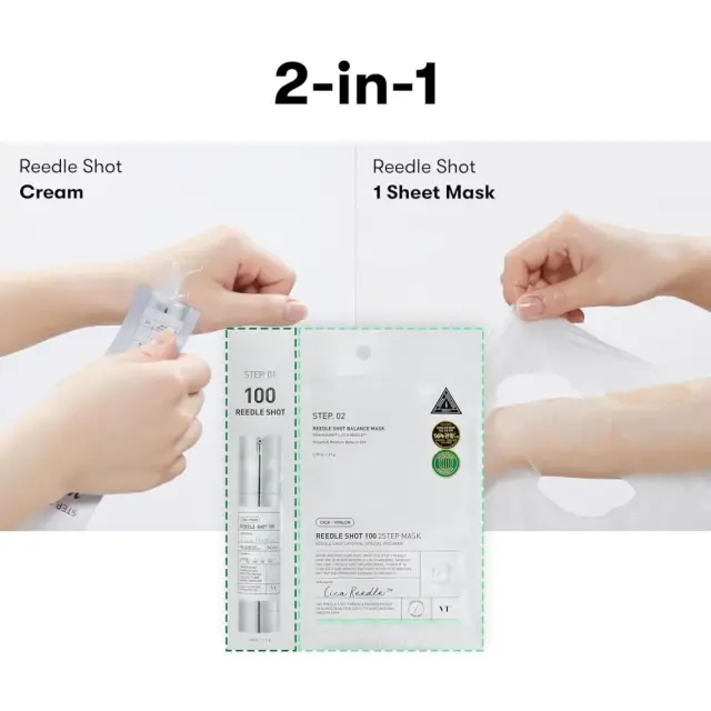 VT Cosmetics Reedle shot 100 2-step mask – Μάσκα 2 βημάτων με τεχνολογία microneedle 1.5g+25g 2