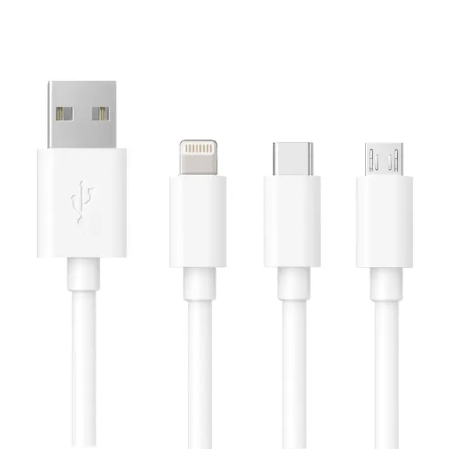 Καλώδιο Σύνδεσης και Φόρτισης Ancus Flow E44 USB 3 σε 1 Micro-USB, USB-C, Lightning 3.0A Λευκό 1m 3