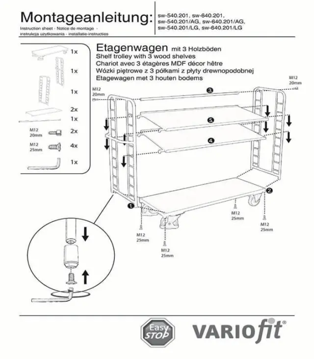 Variofit sw-540.201/AG Τρόλεϊ Μεταφοράς 3 Επιπέδων με Επικλινή Ράφια για Φορτίο Βάρους ως 250kg 2