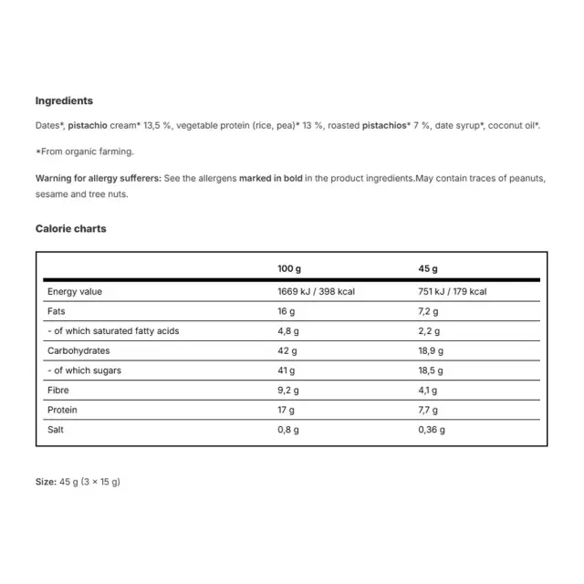 Vilgain Plant Protein Energy Balls BIO Pistachios 2