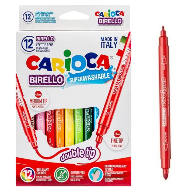 Μαρκαδόροι Carioca Birello Παιδικοί 2 Οψεων, Σετ 12 Χρώματα