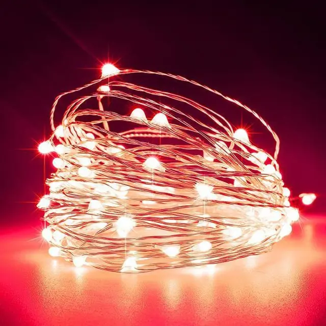 100 Mini LED Σταθερό Με Μετασχηματιστή Προέκταση 500cm Ασημί Χαλκός Κόκκινο Φως IP44