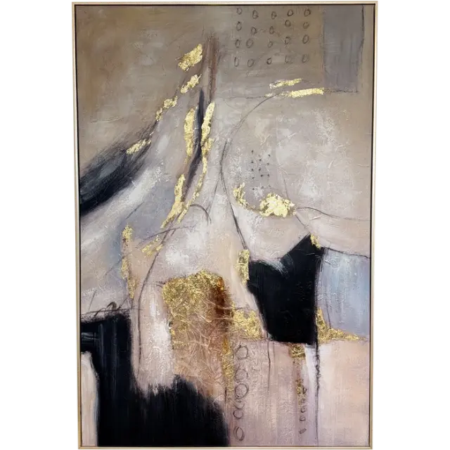 Πίνακας καμβά AURUM αφηρημένος μπεζ χρυσό 80x120 cm Άσπρο Γκρί Σαμπανιζέ