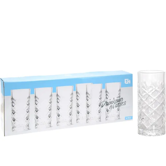 Ποτήρι Νερού 250ml Σχέδιο Διαμάντια Διάφανο Γυαλί 65x142mm Σετ 6Τμχ