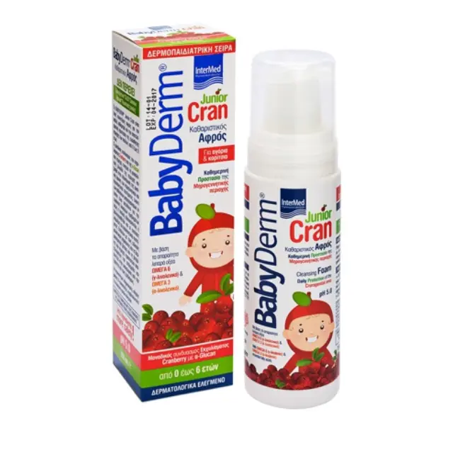 Intermed Babyderm Junior Cran Cleansing Foam Αφρός Καθαρισμού για την Ευαίσθητη Περιοχή, Αγόρια+Κορίτσια 0-6 Ετών 150ml