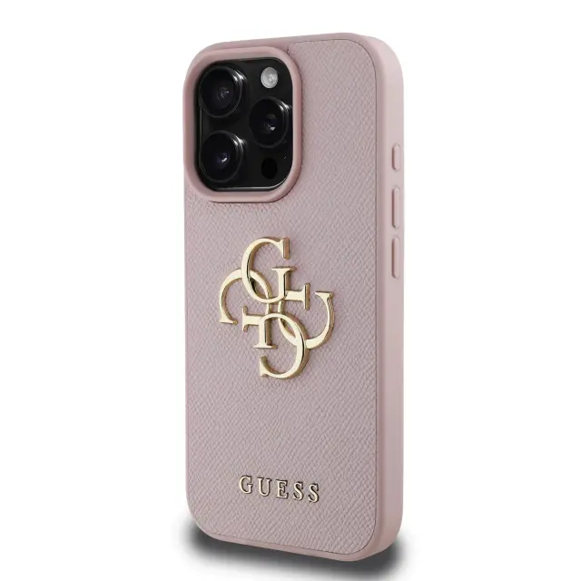 Guess PU Grained 4G Metal Logo Case for iPhone 15 Pro Pink 2