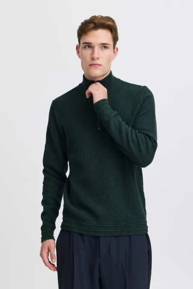Casual Friday KARL 20505296 Ανδρικό Πλεκτό με Φερμουάρ Regular-Fit Βαμβακερό – Darkest Spruce - XXL 3