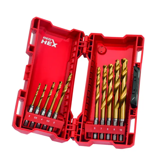 Τρυπάνια Τιτανίου HSS-G TIN 1/4'' MILWAUKEE RED HEX Σετ 10Τμχ