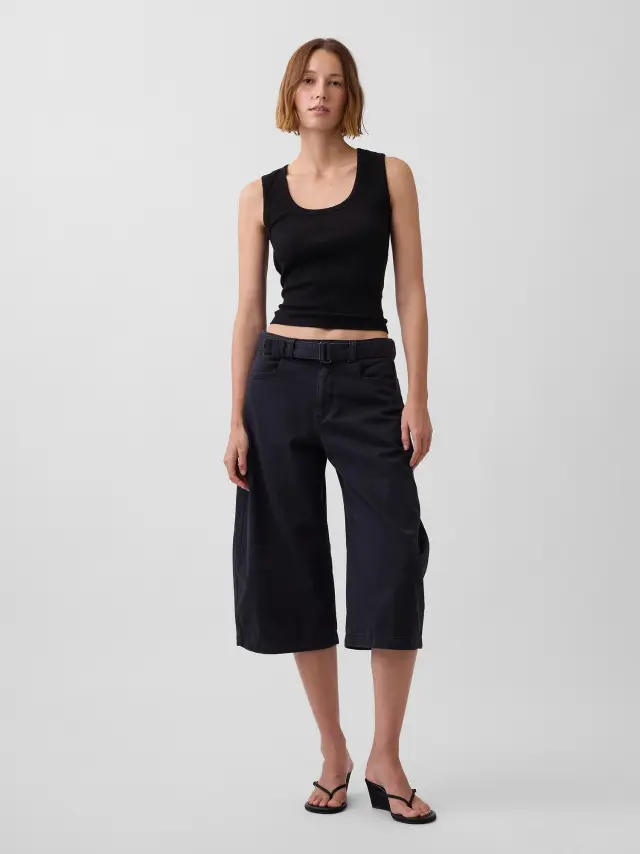Γυναικείο Mid Rise Culotte Παντελόνι Barrel με Ζώνη Moonless black night - 0