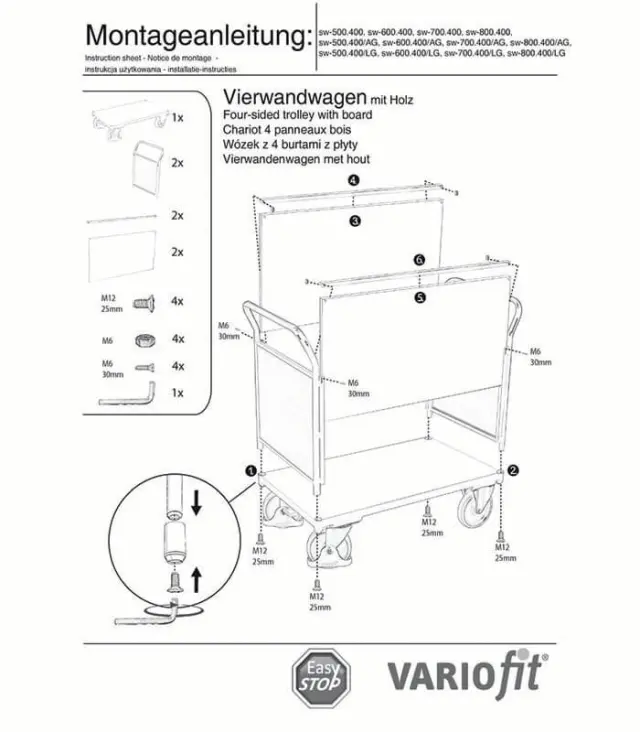 Variofit sw-500.400/AG Τρόλεϊ Μεταφοράς 4 Πλευρών για Φορτίο Βάρους ως 400kg 3