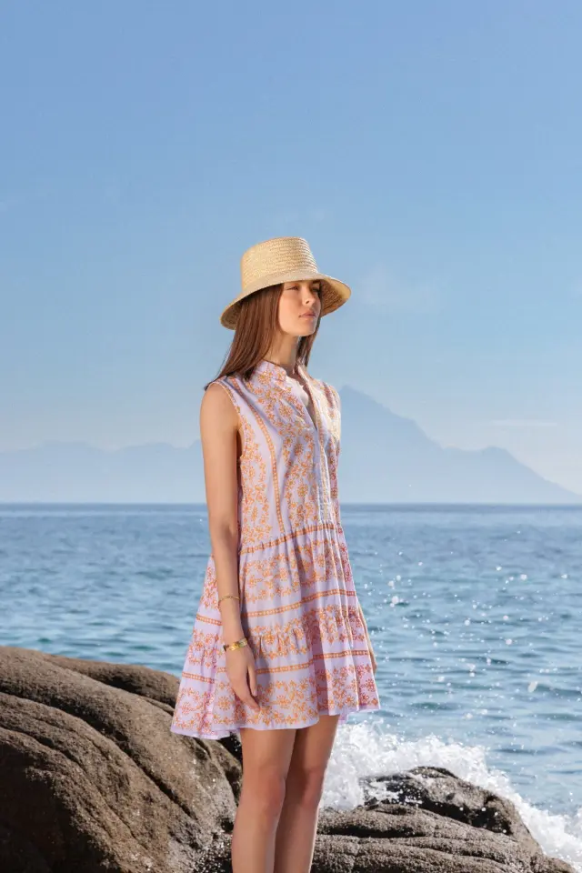 B323 - Hot Pink - BEACHWEAR EMBROIDERY ORANGE 2