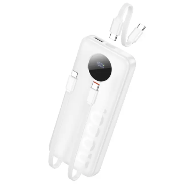 Hoco Power Bank 10000mAh με 2 Eνσωματωμένα Καλώδια Φόρτισης και Θύρες USB-A, USB-C Άσπρο J132