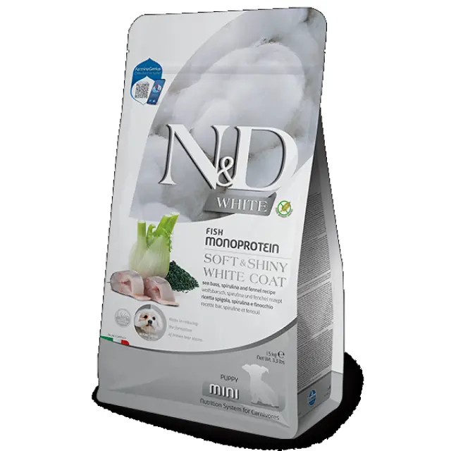 N&D Dog White Sea Bass & Spirulina Puppy Mini με Λαβράκι 1,5kg
