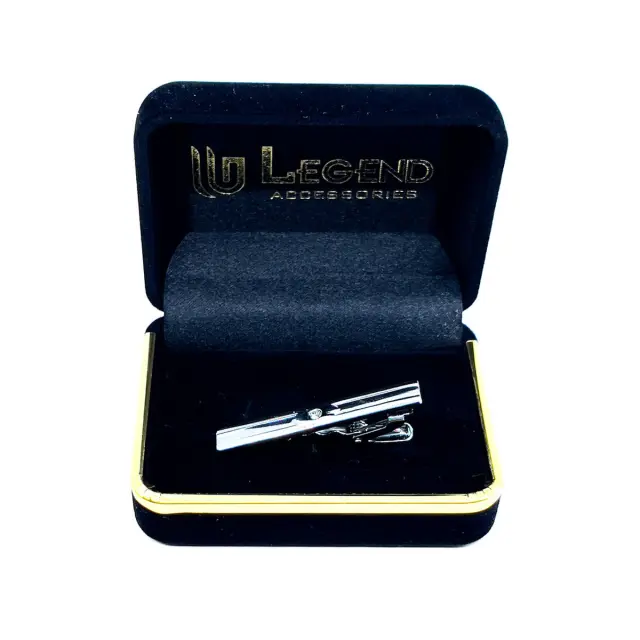 Ασημί Κλιπ Γραβάτας 4,5 cm με Στρας – LGTC-63
