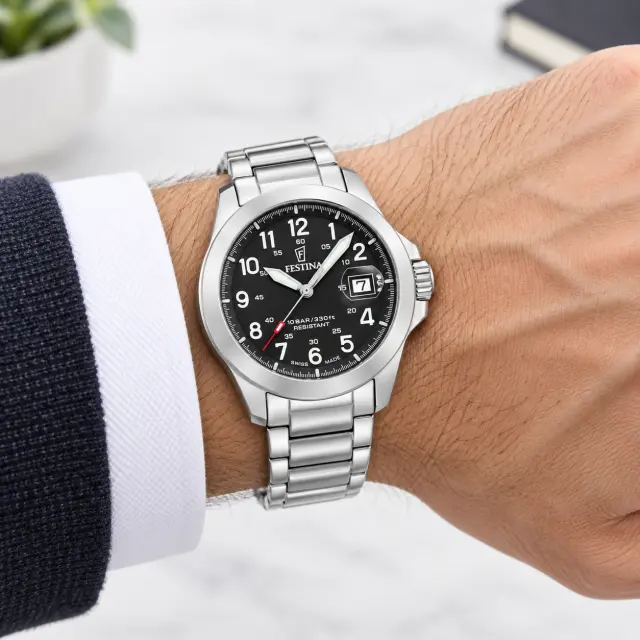 Ανδρικό Ρολόι Festina Ασημί με Μαύρο Καντράν και Ατσάλινο Μπρασελέ F20081/4 2