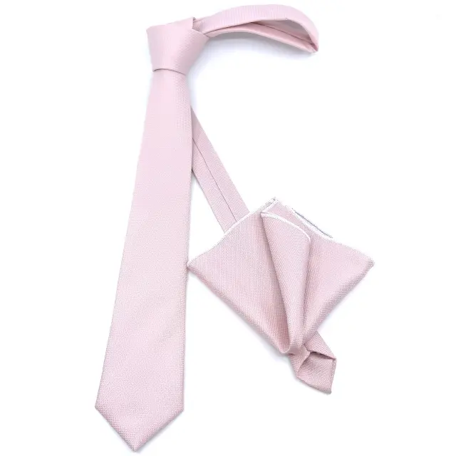 Ανοιχτό Ροζ Light Pink Γραβάτα Oxford 6,5 cm με Ασορτί Μαντήλι 2