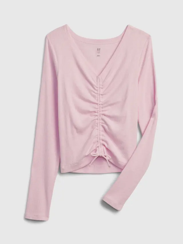 Ροζ Παιδική Rib Ruched Μπλούζα light peony pink - M