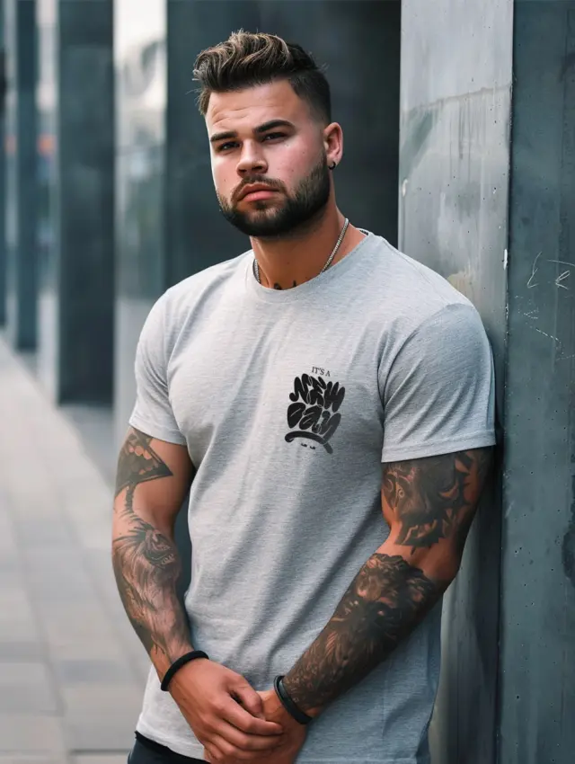 T-shirt Noshame® Γκρί με τύπωμα - P122436 - 3XL