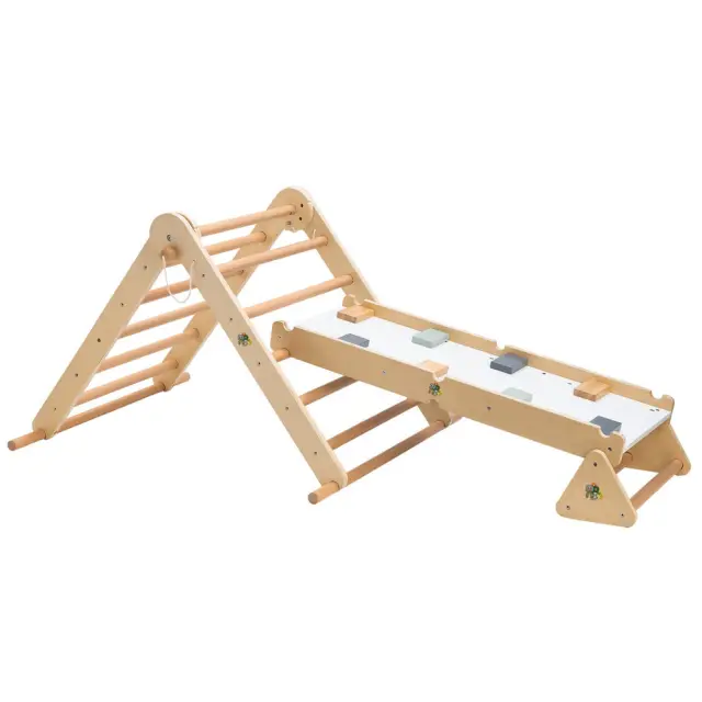 Moni Toys Ξύλινο Τρίγωνο Αναρρίχησης Pikler 3 σε 1 με Ράμπα και Σανίδα Ισορροπίας 18+ Μηνών 2