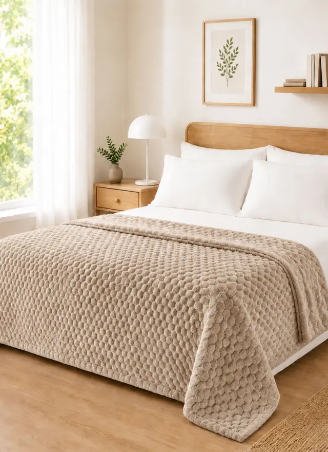 Κουβέρτα Fleece NESTIQ BEIGE MADI υπέρδιπλη: 220 x 240 εκ.