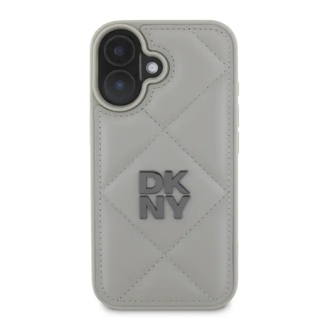 DKNY PU Leather Quilted Stack Logo Case for iPhone 16 Plus Grey 2
