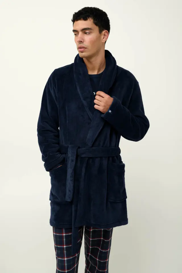 Fleece Μονόχρωμη Ανδρική Ρόμπα Vamp 23693 BLUE - XL 2