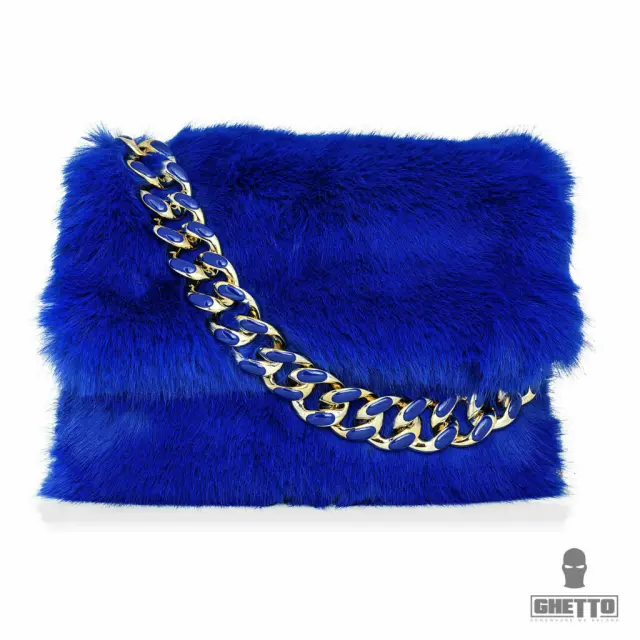 Ghetto Blue Faux Fur Statement Bag | Luxury Chain Shoulder Bag