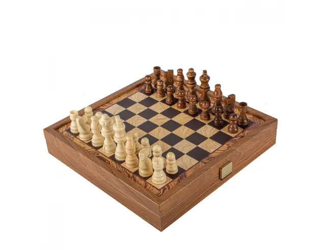 Σετ Χειροποίητο Σκάκι-Τάβλι 2 σε 1 Combo Game Olive Burl Manopoulos από Ξύλο με διαστάσεις 27x27cm - Walnut STP28P