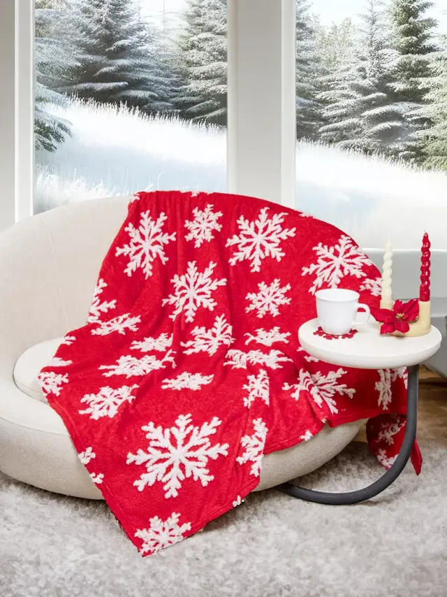 Κουβέρτα Καναπέ 130x170 Flannel Christmas Nima Snowtime Red-White 100% Πολυέστερ