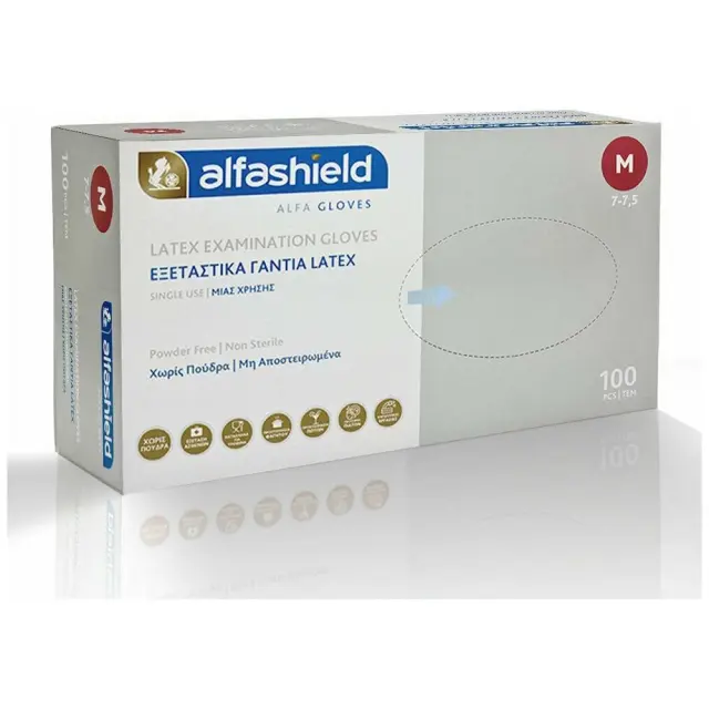 Alfashield Alfa Gloves Εξεταστικά Γάντια Latex μιας Χρήσης Χωρίς Πούδρα Λευκό Extra Large 100τμχ