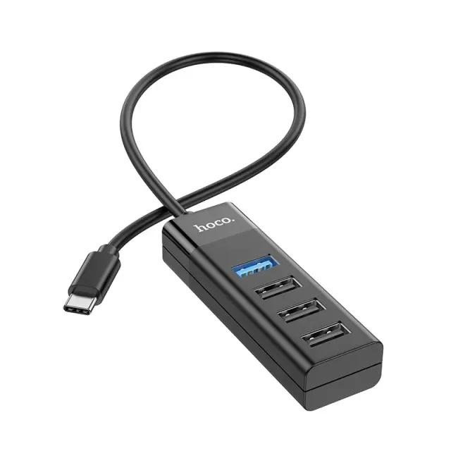 Hub USB-C Hoco HB25 4 in 1 Easy display USB-C σε USB3.0 x 1 και USB2.0 x 3 Μαύρο 3