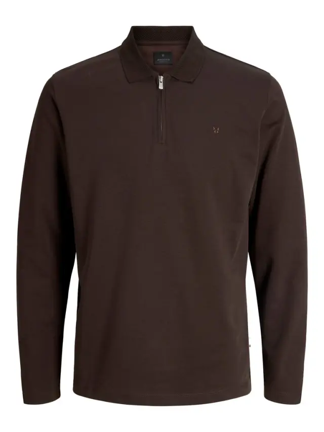 JPRBLAETHAN LS ZIP POLO - Chocolate Torte